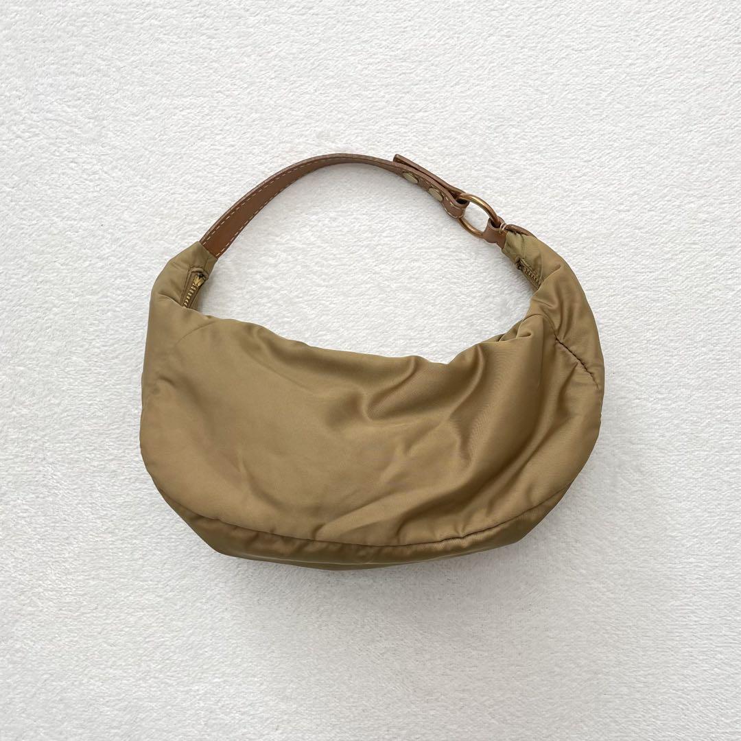 Archive Miu Miu 2000s Nylon Moon Handbag Beige Authentic Pre-owned 