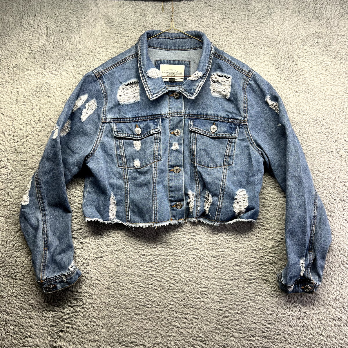 Ashley Vintage Charm Women's Size XL Denim Jacket Distressed