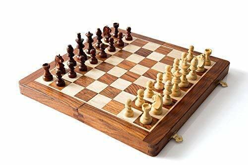 Handmade Wooden Chess Set with Magnetic Board and Hand Carved Staunton  Chess Pieces with Internal Storage, Travel Set | Size 12 X 12 Inches  (Open), 12