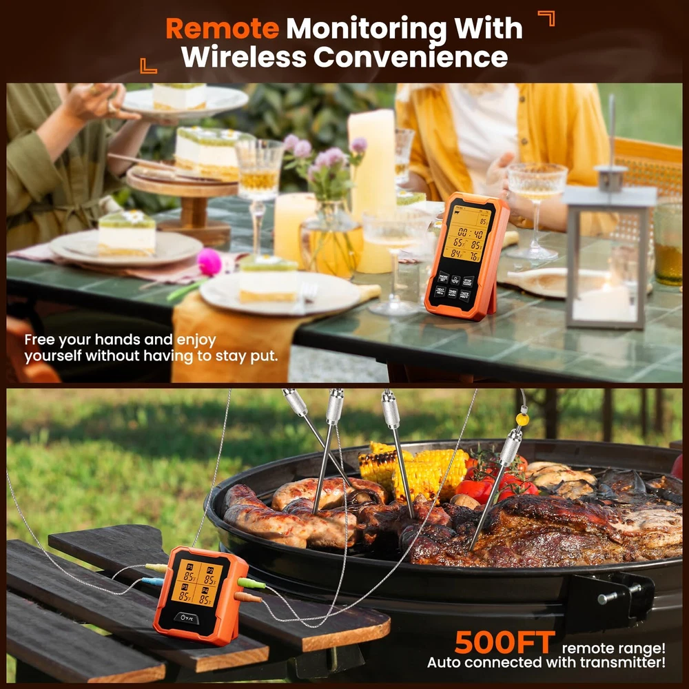 Wireless Meat Thermometer Remote Meat Thermometer with 4 Probes Fast and Accu...