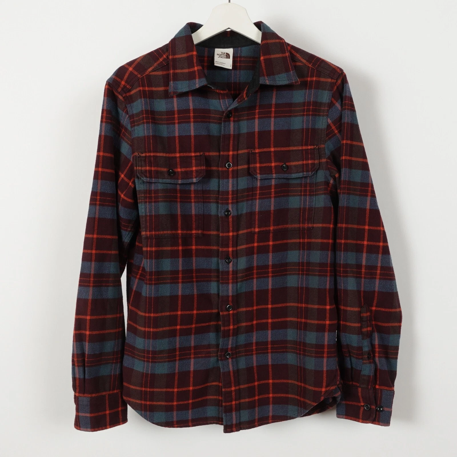North Face Men's Flannel Blue Burgundy Arroyo Classic Button Up Outdoor Hiking