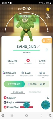 PVP BEAST!   LVL40 SHINY MACHAMP w/2ND MOVE!!!   - PKMN GO - NOT REGISTERED
