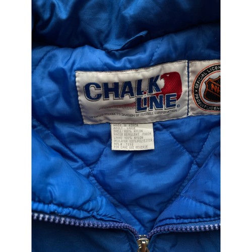 Buffalo Sabres 90s Chalk Line puffer jacket zip L blue yellow NHL hockey vintage - Picture 6 of 9