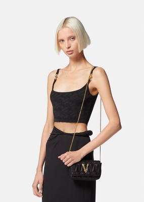 Versace Virtus Mini Black Bag Quilted Leather Golden Chain 