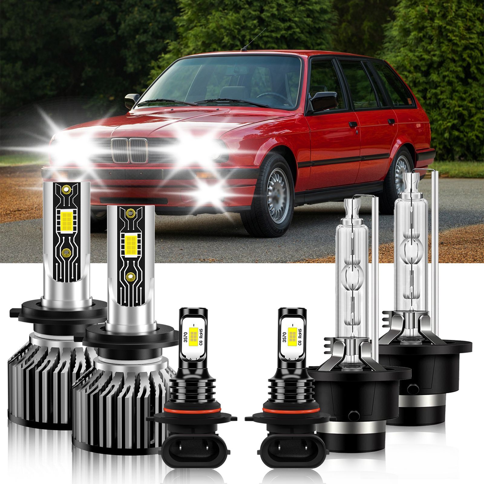 For BMW 320i 2001-2001 LED Headlight Kit + Fog Light Bulbs Combo 6500K White