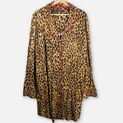 Lauren Ralph Lauren Black Label Pajama Top Cheetah Print Sleepwear Womens 2X