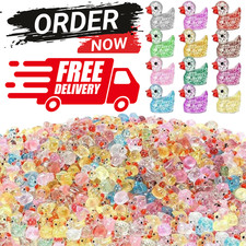 100PCS MINI DUCKS, 10 COLORS GLITTER RESIN TINY DUCKS LITTLE PLASTIC DUCKS TWINK
