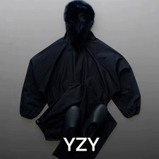 YZY SZN X Fur Pullover Hoodie Sweatpants Men's Cotton Solid Black Hooded Winter