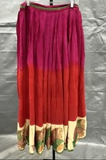 Women's Indian Lehenga Skirt Pink Red Ombre Pleated Paisley Border Sz 28 Waist