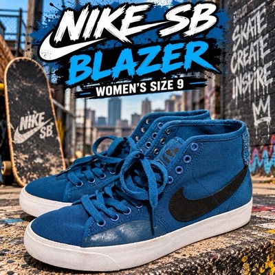 Nike Blazer Court Premium SB Mid Top Canvas Sneakers Dark Marina Blue Black SZ 9