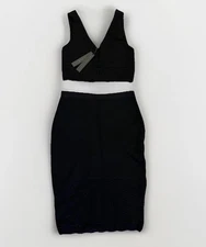 House of Harlow 1960 Crochet Knit Crop Top Midi Skirt Set Size Large Black NWT