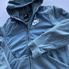 Nike Big Kids Boys Full Zip Fleece Hoodie Teal Nylon Overlay XL AA0064-468