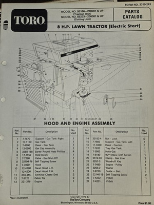 #ad TORO PARTS CATALOG LIST BOOK MANUAL 8HP LAWN TRACTOR 55166 55233 1972 Trac Unit $13.99