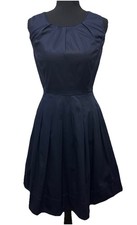 Talbots Petites 10P Navy Fit Flare Dress Sleeveless Cotton Blend Knee Length