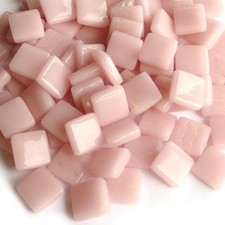 50 Tiles - 12 mm Light Pink Glass Square Mosaic Tile Pieces