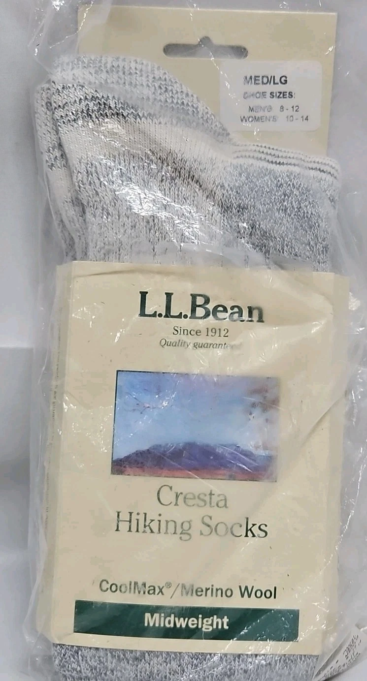 LL BEAN Cresta hiking socks Cool Max Merino Wool Blend Mens 8-12 Womens 10-14