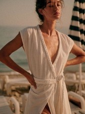 SEZANE Pamela Wrap Robe Dress White Braided Trim FR 34 US 2