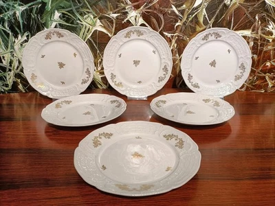 ROSENTHAL Germany SANSSOUCI  Weiß Goldene  Blume - 6 edle Dessertteller Ø 20,5cm - Bild 1 von 4