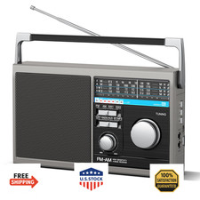 Portable AM FM Shortwave Radio - Bluetooth Speaker, USB, Earphone Jack, Gray