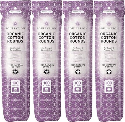 SoulSation Organic Cotton Rounds 400 Pack, Makeup Remover Pads, Lint-Free 