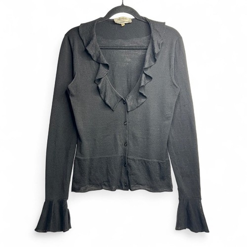 Yves Saint Laurent Rive Gauche Wool Ruffle Trim Cardigan