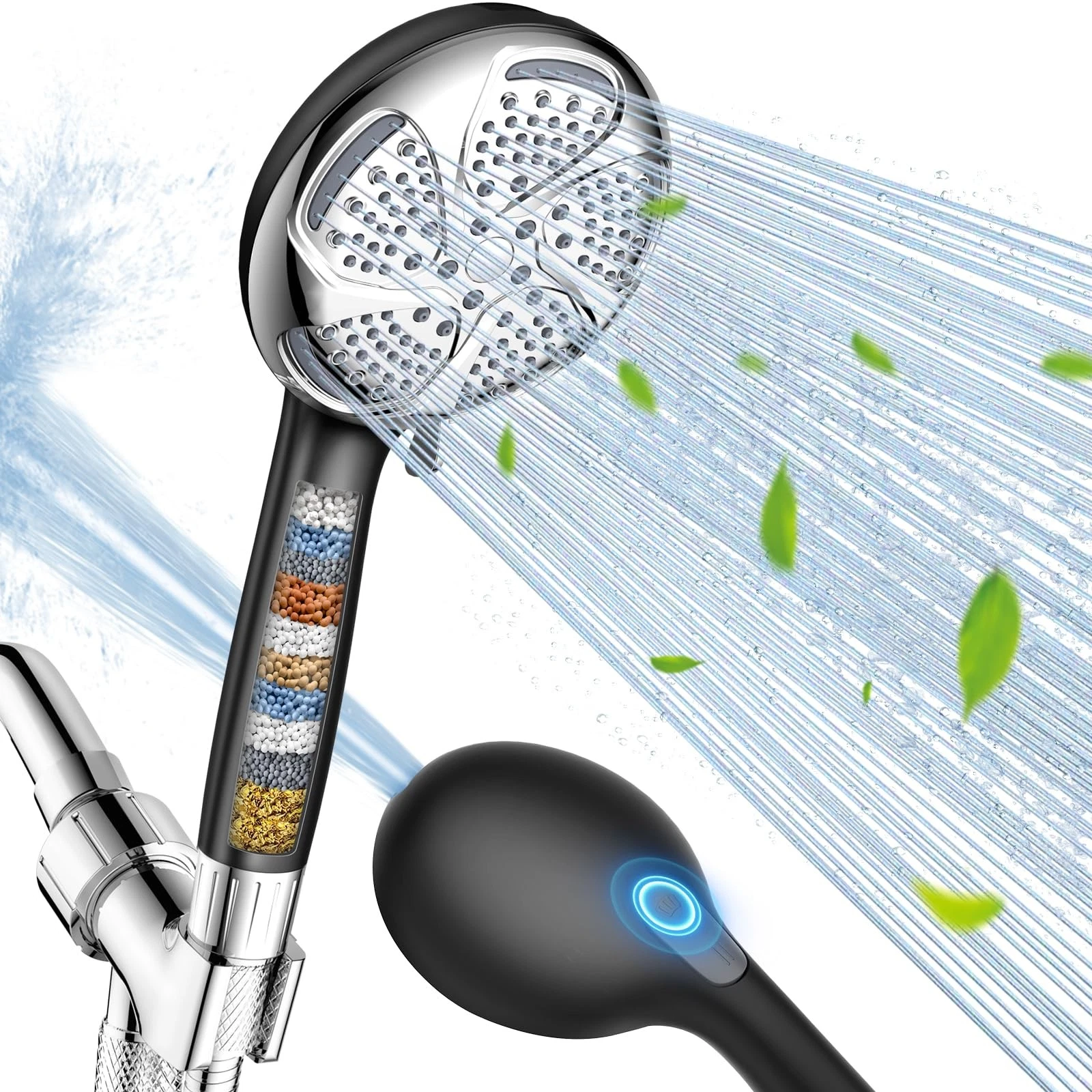 FEELSO FILTERED SHOWER HEAD HANDHELD HIGH PRESSURE 7-SPRAY SHOWERHEAD - BLACK