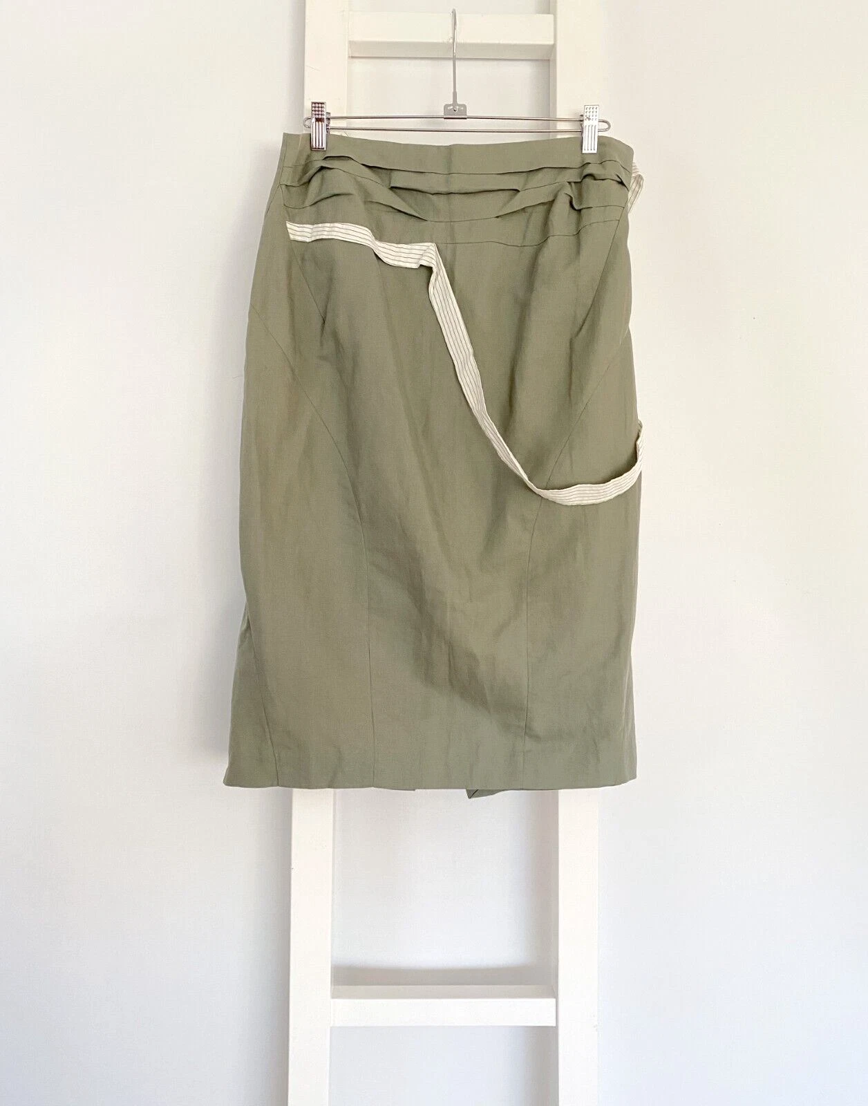 NICOLA WAITE cotton linen pencil skirt sz 3, 12-14 / avant garde casual comfort