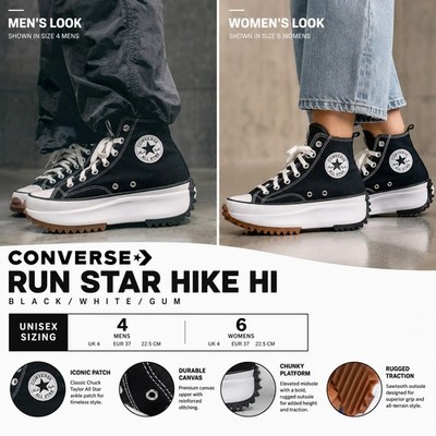 Converse Run Star Hike Hi Black White Gum Platform Sneakers Mens 4.5 Women's 6