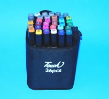 TOUCH SILKY DUAL-TIPPED 36 PIECE MULTI-COLORED ART MARKER SET IN CANVAS CASE
