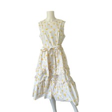 Carolina Herrera Printed Poplin Ruffle Tiered Dress White Yellow Made in Italy