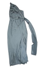 Lulus Dress Womens M Blue One Shoulder Satin Maxi Sheath Long Sleeve Formal