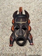 Hand Carved Wooden Painted Tiki Mask Wall Decoration Made In Kenya