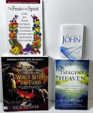 NEW RELIGIOUS BOOK LOT~WORLD BEFORE THE FLOOD,IMAGINE HEAVEN,FRUIT OF THE SPIRIT