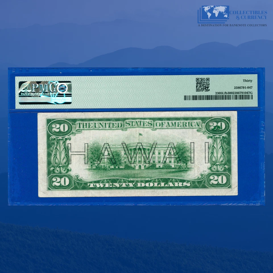 Fr.2305Lfb 1934A $20 FRN Brown Seal "HAWAII" Emergency Issue, PMG VF 30 #99695 - Image 2 of 3