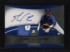 2010 Bowman Platinum Relic Refractor Blue 15/50 Starlin Castro Patch Auto 02t4