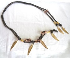 VTG 80's Tie Belt Black/Gold Braid Beaded W/Gold Leaves Charms 60" Size S-M EUC
