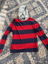 Polo Ralph Lauren Boys Hooded Shirt Red Navy Stripe Logo Hoodie Size L 14-16