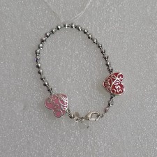 American Girl Silver Beads Pink Red Hearts Love Kiss Bracelet for Dolls