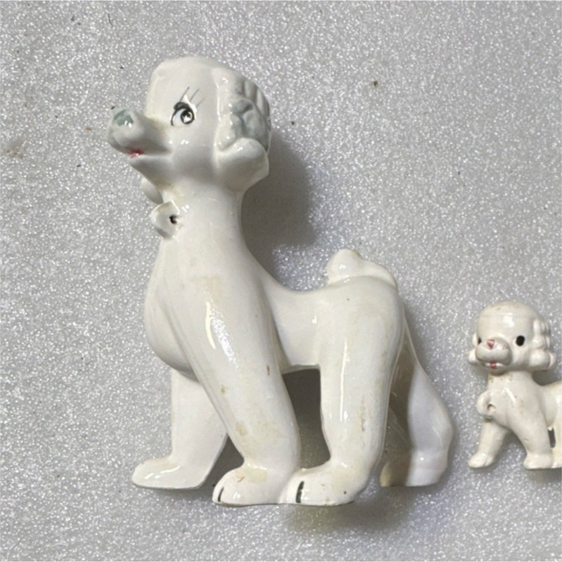 Ceramic Poodle Dog Figurine Set White Collectible Decor Animal Breed Sculpture