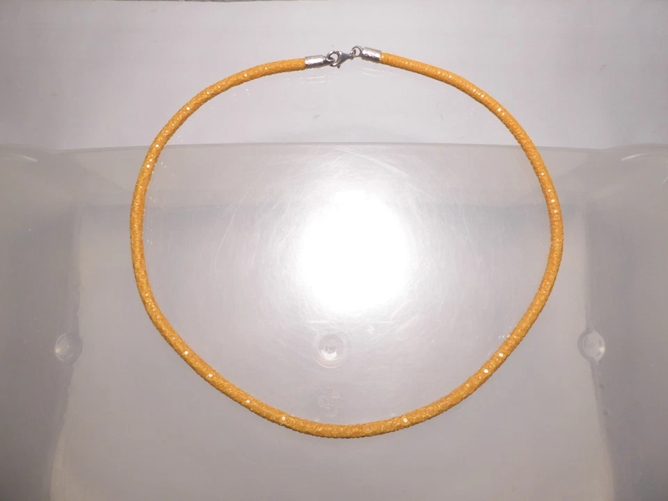 925 Silber Hammerschlag Collier vermutl. Kunststoff Noppen-Krakelee orange L45cm - Bild 3 von 4