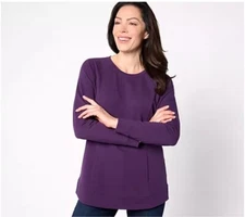 Denim & Co Active Tunic Top Curved High Low Hem Size XS Deep Purple NEW