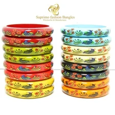Suprimo Indian Traditional Peocock Bangle Set Of 8 Colour Fashion Wooden Glass