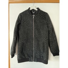 F&f Womens Full Zip Jacket Black Gray Leopard Print Coat Size Us 6 Lined Classic