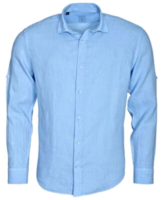 Langarmhemd Leinen Armas Royal blau Shorter Style Gr. M bis 4XL