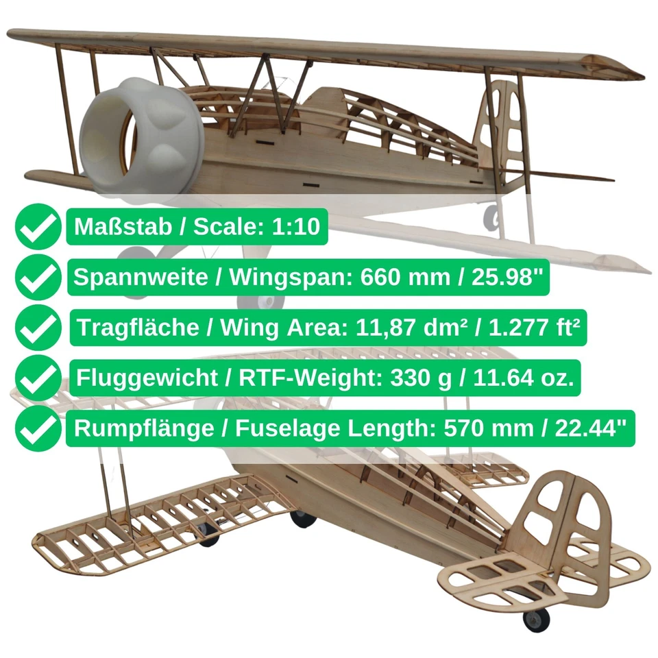 Bücker Bü133 Jungmeister Modellflugzeug Kit 1:10 660mm Spannweite Lasercut Holz - Bild 2 von 4