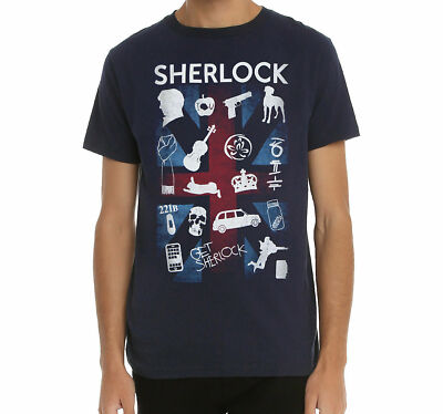 BBC Sherlock UNION JACK SYMBOLS & ICONS T-Shirt NWT Licensed & Official