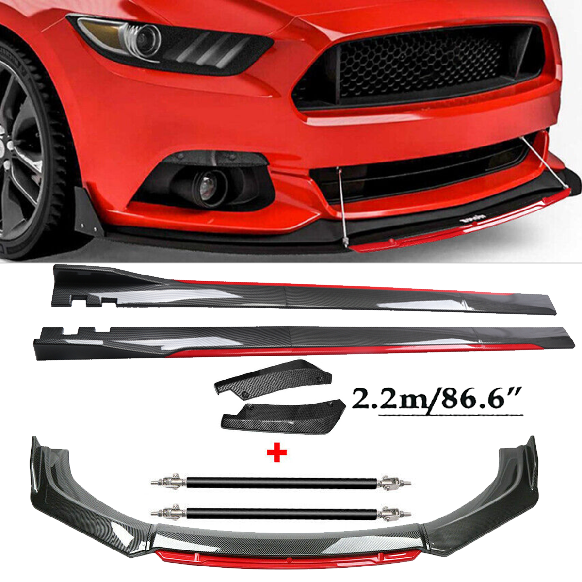 Front Lip Chin Bumper splitter Carbon Fiber Body Side Skirt For Ford Mustang