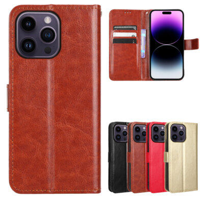 For iPhone 14 Pro Max Plus Classic Full Cover Flip Leather Wallet Purse Case