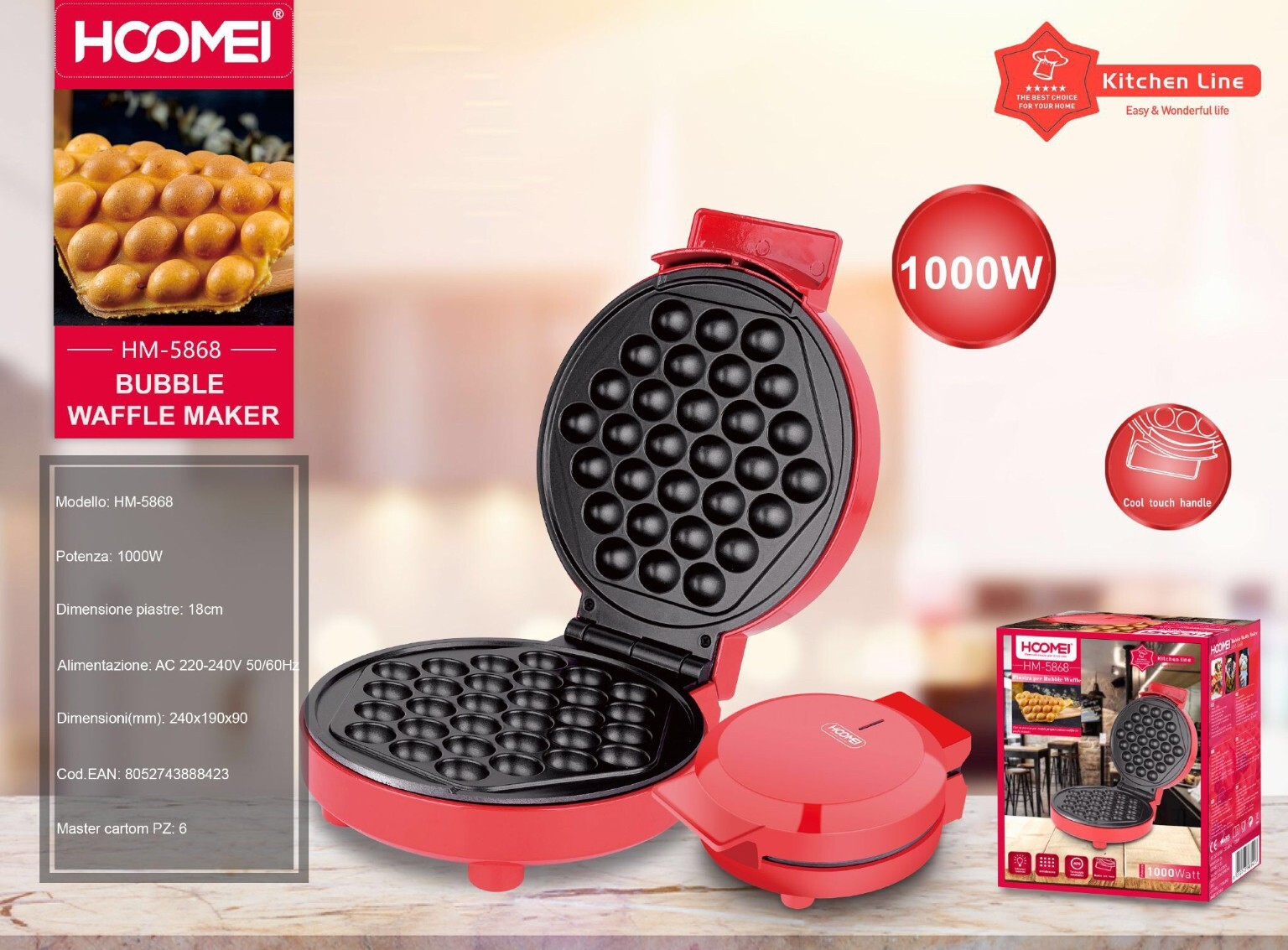Piastra Elettrica Hoomei per Bubble Waffle 1000W - Eleganza in Cucina