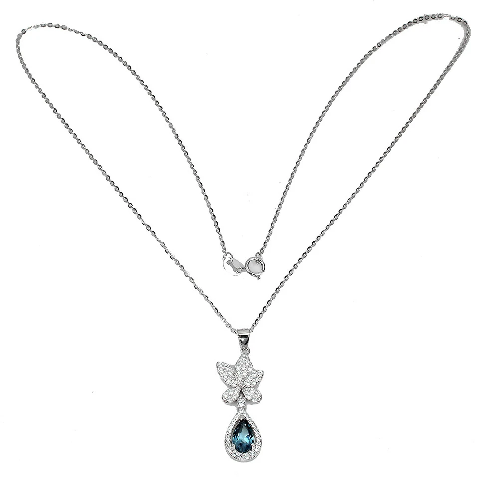 Collar de plata de ley 925 pera topacio azul Londres 8x5 mm joyas de piedras preciosas 18 pulgadas Foto 3 de 4